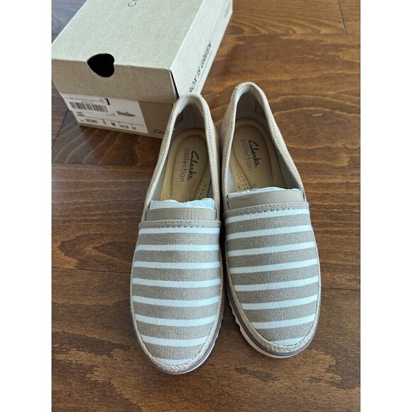 Clarks Womens 6 M Serena Paige Espadrille Slip-on Loafers Sand Striped NEW - Picture 6 of 9